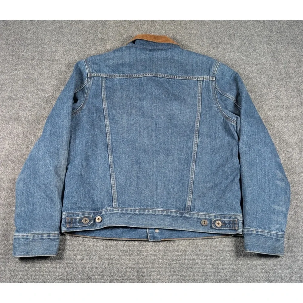 Wallace & Banes Denim Jean Jacket Mens Medium Blanket Lined‎ Corduroy Collar